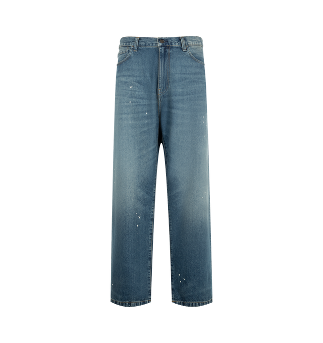 Image 1 of 3 - BLUE - Carhartt WIP Mens Landon Pants are crafted from heavyweight cotton denim. Features a loose tapered fit with a regular waist, five-pocket styling, back yoke, bartack stitching at stress points, zip fly, and an artificial leather Square Label at the back pocket. Main Material: 100% Cotton Denim. Made in Tunisia.