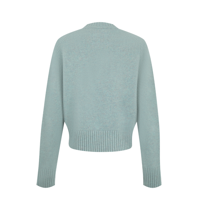 Image 2 of 2 - GREEN - Extreme Cashmere Women's N167 Please Sweater is crafted from heavyweight cashmere and features a classic crew neckline, saddle sleeves, and ribbed trim inspired by traditional Scottish knitwear. This designer cashmere sweater combines exceptional softness with timeless craftsmanship, making it a warm and versatile wardrobe essential for everyday wear. Main Material: 100% Cashmere.
