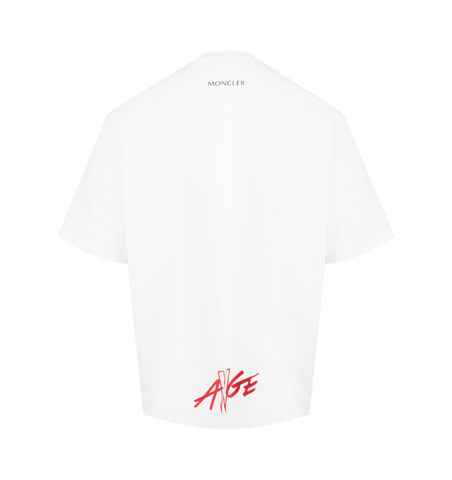 Image 2 of 3 - RED - Moncler x A$AP Rocky Cotton T-Shirt featuring cotton jersey, crew neck, short sleeves, printed pattern, logo patch and oversized fit. 100% cotton.