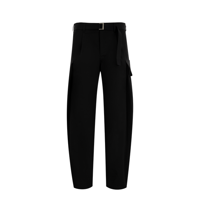 Image 1 of 3 - BLACK - SACAI Ripstop Pants featuring detachable belt, cargo pockets at legs, tapered leg, button welt rear pockets and belt loops. 53% cotton, 47% nylon. Made in Japan.