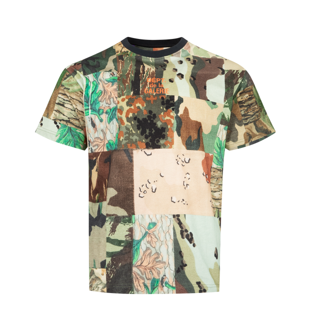 Image 1 of 2 - MULTI - GALLERY DEPT. Mixed Camouflage-Print Cotton-Jersey T-Shirt featuring relaxed fit, crewneck, ribbed trim at neck, short sleeves, shrunken logo print at chest and back and all-over patchwork camouflage print. 100% cotton. Made in Portugal.