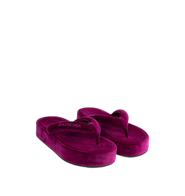 Image 2 of 4 - PURPLE - BALENCIAGA Jet Lag Thong featuring cotton, viscose and elastane, thong sandal, rounded toe, 50mm platform height, padded upper, Balenciaga logo embroidered on the upper of the right foot, Balenciaga logo debossed on the insole, tone-on-tone sole and black outsole. Upper: cotton, viscose, elastane. Sole: TPU. Insole: cotton, viscose, elastane. Made in Italy.