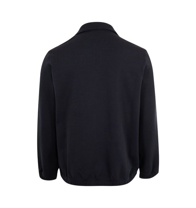 Image 2 of 3 - NAVY - MONCLER Cotton Half-Zip Sweatshirt featuring cotton blend interlock, zipper closure, kangaroo pockets with knit trim and logo patch in synthetic material. 75% cotton, 20% polyester, 5% elastane/spandex. Made in Turkey.