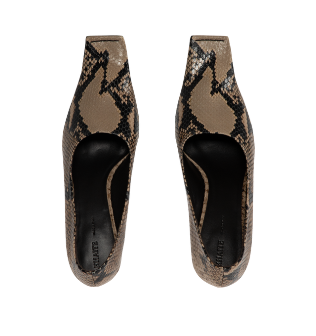 Image 4 of 4 - BROWN - Khaite Womens Marlene Pumps are crafted from snake-effect leather. Feature a square toe, sculptural heel, leather lining, and leather sole. Main Material: Leather. Made in Italy.