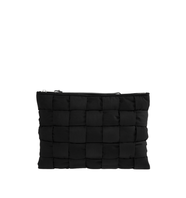 Image 1 of 3 - BLACK - BOTTEGA VENETA Cassette Large Padded Pouch featuring intrecciato-woven nylon taffeta pouch and zippered closure. Made in Italy. 