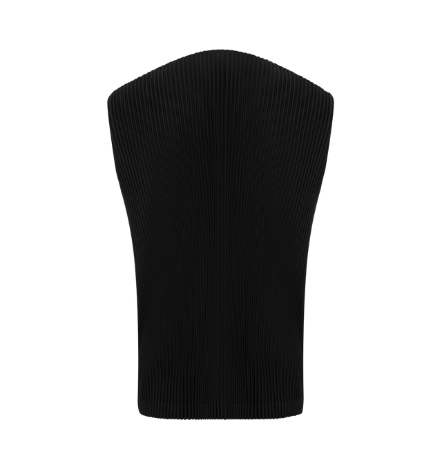 Image 2 of 3 - BLACK - ISSEY MIYAKE Quarry Vest featuring two-way zip pleated vest with a V-neckline and large front pockets with snap buttons. 100% polyester.