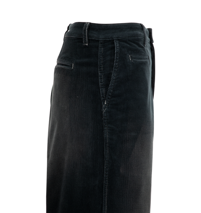 Image 3 of 3 - BLACK - COUT DE LA LIBERTE Mcqueen Stretch Chino Jean featuring corduroy fabric, long length, button zip front closure, 5 pocket style and embroidery on legs. 100% cotton. Made In USA.