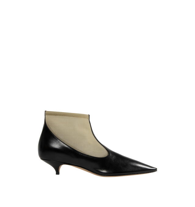 Image 1 of 4 - BLACK - THE ROW Mesh Bootie featuring pull-on boot in glossy nappa leather and sheer mesh with pointed toe and leather sole. 60% nylon, 40% lambskin leather. Leather sole. Made in Italy.