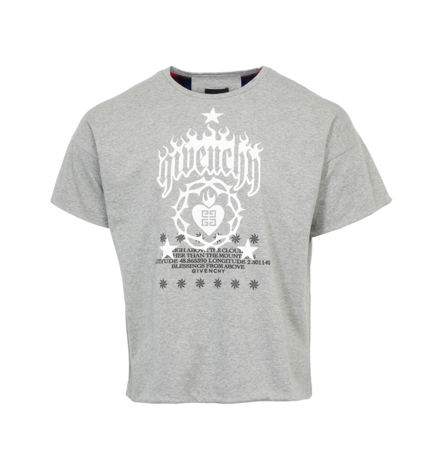 Image 1 of 3 - GREY - GIVENCHY VINTAGE SHORT SLEEVE TEE featuring crew neck, short-sleeved, graphic print and small 4G emblem on the lower back. 100% cotton. 