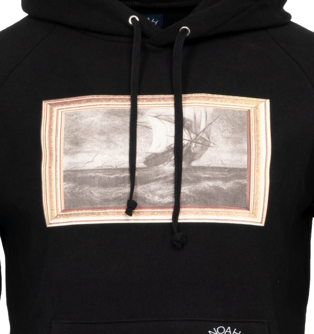 Image 3 of 4 - BLACK - NOAH X THE CURE Raglan Hoodie featuring raglan sleeves, printed graphics on front and back and embroidered Noah logo on front pouch pocket. 100% cotton. Made in Canada. 