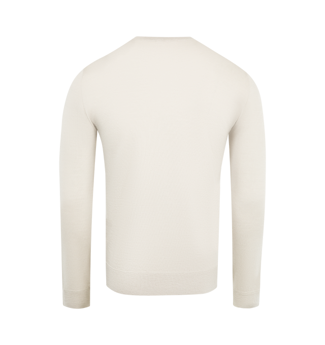 Image 2 of 2 - WHITE - THE ROW Dioniso Sweater featuring classic crewneck sweater in ultrafine cashmere jersey with relaxed fit, covered stitch detailing, and ribbed neckline, cuffs, and hem. 100% cashmere. Made in Italy.