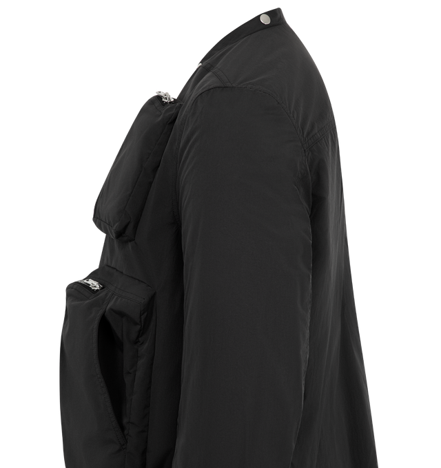 Image 3 of 3 - BLACK - RICK OWENS Cargo Jacket in wrinkled-effect technical fabric featuring multi-pocket crop style, front button closure, V-neck, long sleeves with stretch knit cuffs and unlined. 100% polyamide. Made in Italy.