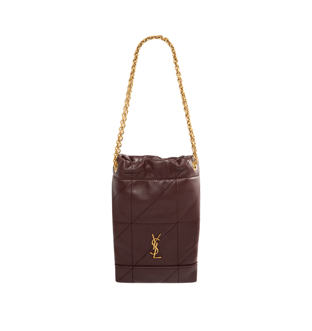 Image 1 of 3 - BROWN - SAINT LAURENT Pouch Bag in supple nappa featuring quilted topstitching, chain handle, cassandre on the front and bronze-tone hardware. Made in Italy.