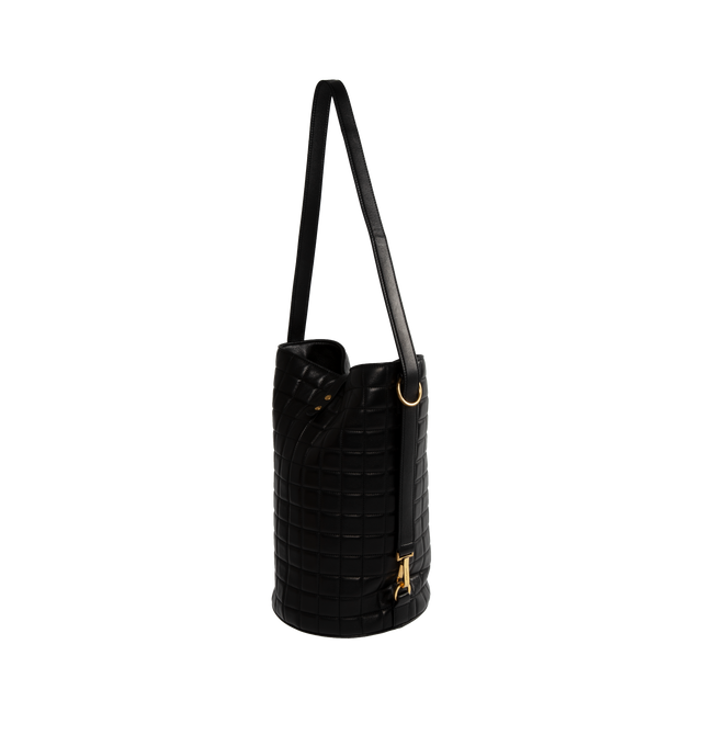 Image 2 of 5 - BLACK - SAINT LAURENT Cecile Duffle Sport featuring barrel bucket bag, quilted topstitching, sliding strap, snap button closure and cotton lining. 7.9 X 12.6 X 7.9 inches. Strap drop: 14.6 inches. 90% lambskin, 10% metal. 
