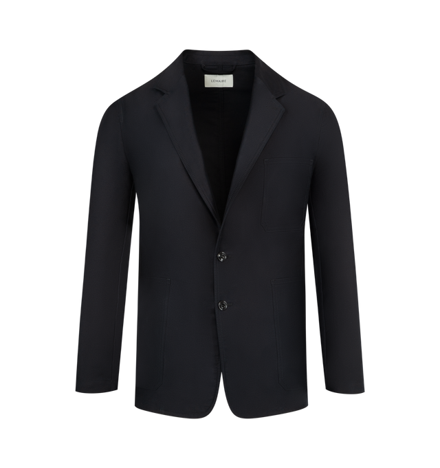 Image 1 of 2 - BLACK - LEMAIRE SB Workwear Jacket featuring a relaxed fit, boxy, unstructured, two-button blazer, a wide notch lapel, a left breast pocket, and welt pockets at the waist.