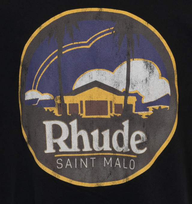 Image 2 of 2 - BLACK - RHUDE Saint Malo Tee featuring lightweight jersey fabric, crew neck, short sleeves and graphic logo print on front. 100% cotton. Made in USA. 