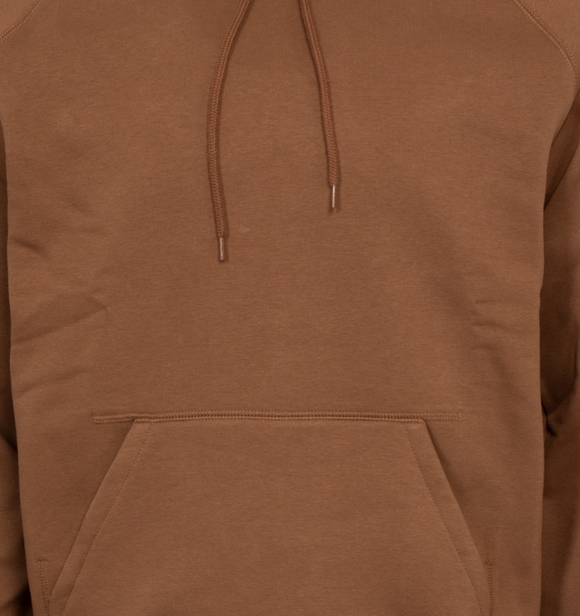Image 3 of 3 - BROWN - CARHARTT WIP chase hooded pullover sweatshirt crafted from fleeceback jersey with raglan sleeves and chase logo embroidered at one wrist. 58% Cotton, 42% Polyester.  