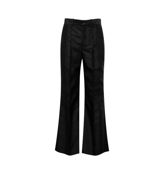 Image 1 of 4 - BLACK - ROSIE ASSOULIN  'Paneled and Piped' pants have a mid-rise, wide-leg silhouette detailed by its exaggerated flare and front pleating. Hook and zip fastening. 100% Poly ShantunG Dry clean only.  Made in United States of America. 