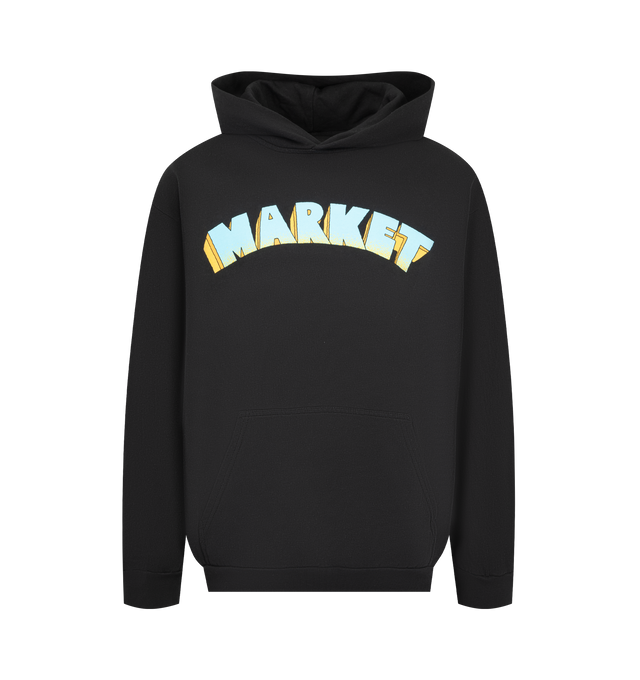 Image 1 of 2 - BLACK - MARKET Players Club Hoodie featuring pullover sweatshirt with fixed hood, graphic print on front and back, pouch pocket, ribbed knit trims and regular fit. 80% cotton, 20% polyester.
