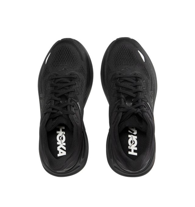 Image 5 of 5 - BLACK - HOKA M Bondi 9 Sneaker featuring engineered mesh upper with rubber sole, lace-up front, foamed EVA midsole and increased stack height for maximum cushioning, zonal breathability, reflective detailing and cushioned tongue and collar.