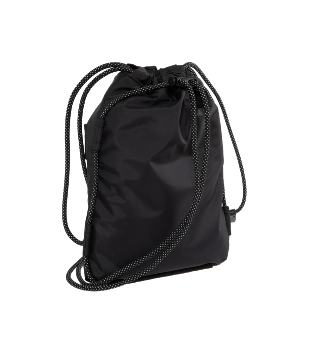 Image 2 of 3 - BLACK - MONCLER Makaio Drawstring Bag featuring water-repellent nylon lining, leather trim, climbing cord drawstring closure, outer pocket, inner media pocket, climbing cord shoulder strap and silicone logo patch. L 18 cm x H 23 cm x W 2 cm. 100% polyamide/nylon. 