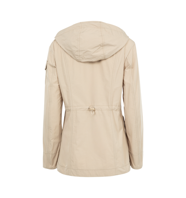 Image 2 of 3 - NEUTRAL - MONCLER Leandro Parka featuring adjustable hood, zipper closure, patch pockets with snap button closure, sleeve pocket and waistband with drawstring fastening. 60% polyester, 40% cotton.