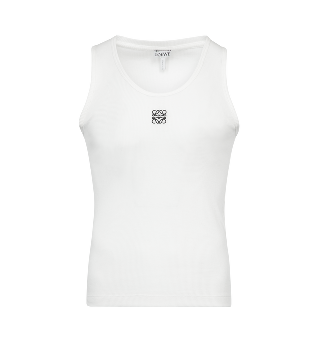 Image 1 of 4 - WHITE - LOEWE Anagram Tank Top featuring slim fit, scoop neck, lightweight ribbed cotton, stretch jersey and Anagram embroidery in the front. 100% cotton.