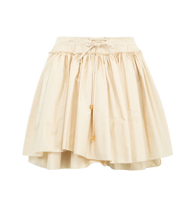 Image 1 of 3 - NEUTRAL - LOEWE PAULA'S IBIZA Mini Skirt in lightweight cotton poplin featuring a layered construction, lace-up detailing with polished glass-effect Anagram pebble, regular fit, short length, mid waist, side zip fastening and seam pockets. Cotton. Made inItaly.
