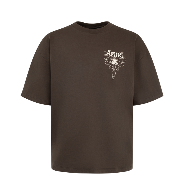Image 1 of 2 - BROWN - Amiri Men's Lasso Oversized T-Shirt is crafted from cotton and features a relaxed oversized silhouette with signature Lasso graphic artwork for a bold Western-inspired finish. This designer graphic T-shirt combines premium everyday comfort with Amiri's distinctive luxury streetwear aesthetic, making it an effortless statement piece for casual styling. Main Material: 100% Cotton.