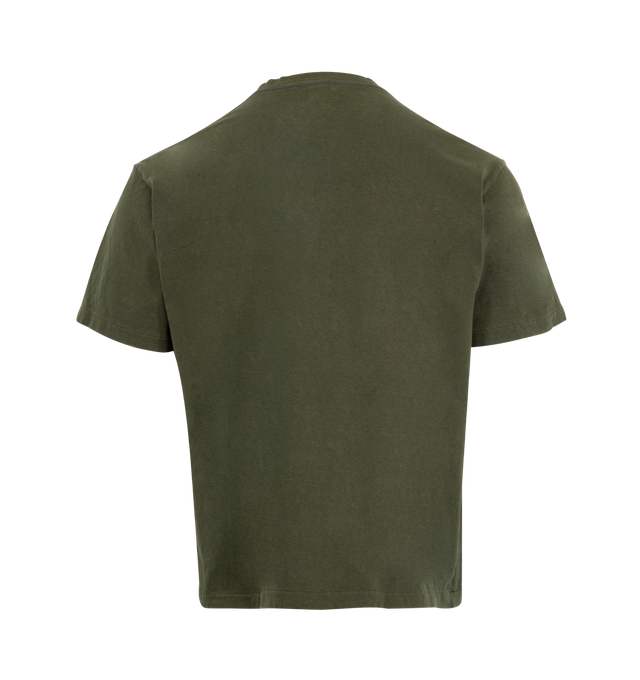 Image 2 of 2 - GREEN - NEEDLES Embroidered Pocket Tee featuring crew neck, short sleeves, slip pocket styling, embroidered logo detail and midweight jersey fabric. 100% cotton. Made in Japan.