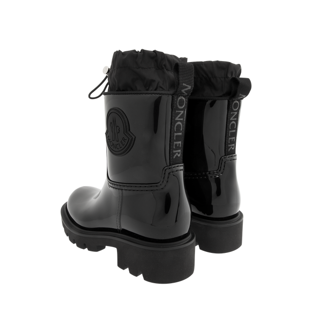 Image 3 of 4 - BLACK - MONCLER Kickstream Rain Boots featuring PVC and nylon upper, fabric insole, TPU welt, EVA tread, drawstring fastening and waterproof. Calf height 20 cm. Sole height 4 cm. 100% polyvinyl chloride. Lining: 80% polyamide/nylon, 20% elastane/spandex. Sole: 100% elastodiene. Made in Italy.