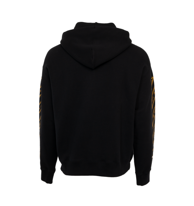 Image 2 of 4 - BLACK - OFF-WHITE OW 23 Skate Hoodie featuring hood with drawstring, ribbed cuffs and hem, front and sleeve logo details and one front kangaroo pocket. 95% cotton, 5% elastane. 