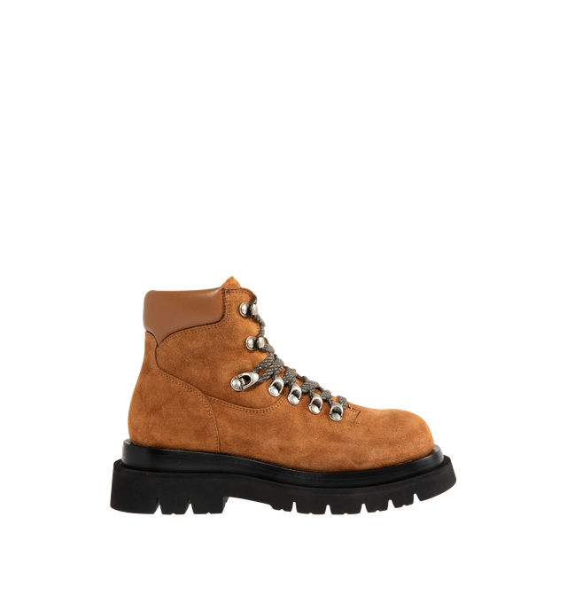 Image 1 of 4 - BROWN - BOTTEGA VENETA Lug Hiking Ankle Boot featuring lace-up hiking ankle boot crafted from rugged suede with a smooth leather collar and micro rubber outsole. Lining: calf leather. Made in Italy.