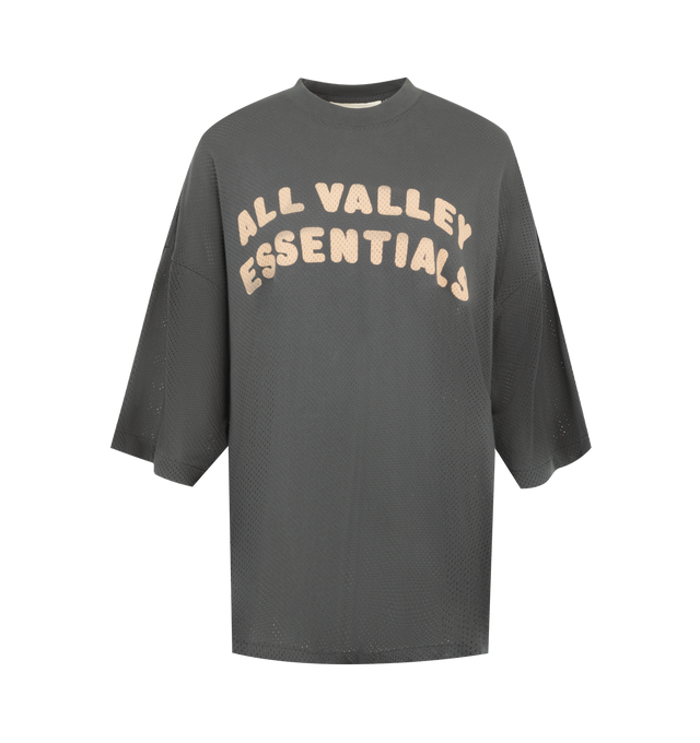 Image 1 of 2 - GREY - The Womens Merch Tee is crafted from 100% cotton sport mesh and undergoes an enzyme wash for enhanced softness and a worn-in look. The rib-knit crewneck is designed in a boxy, relaxed fit with dropped shoulders and 3/4-length sleeves.