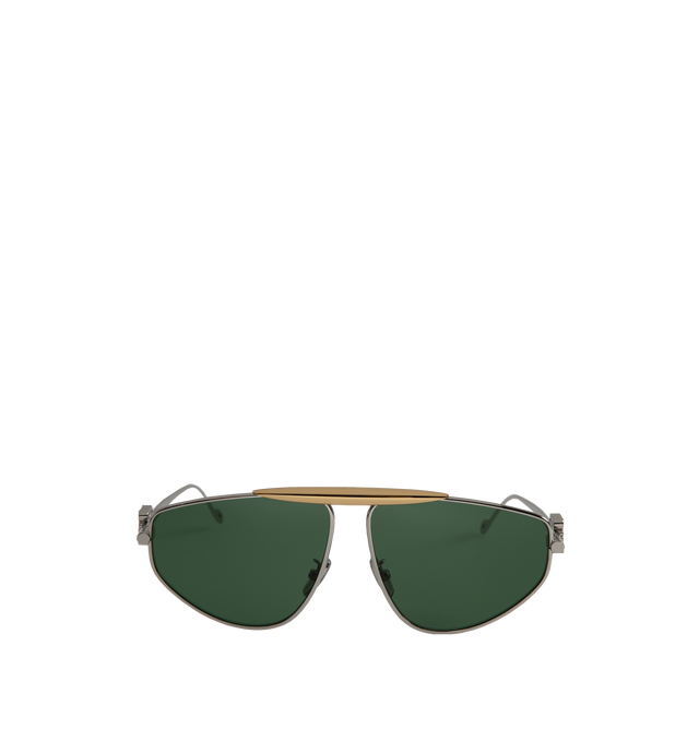 Image 1 of 3 - GREEN - Loewe Spoiler new aviator sunglasses in metal with a 3D LOEWE Anagram in a gold finish on the arm and 100% UVA/UVB protection. Made in Italy. 