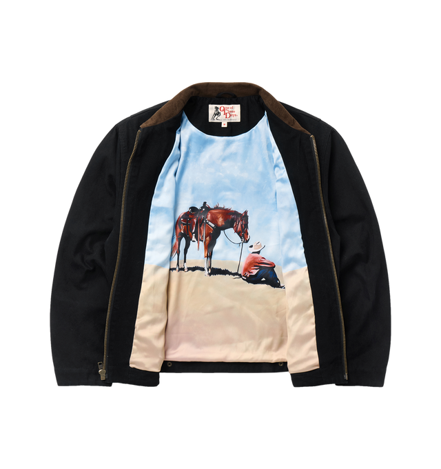 Image 3 of 5 - BLACK - ONE OF THESE DAYS Prairie Cotton Canvas Jacket featuring front zip closure, spread collar, adjustable snap cuffs, chest zip pocket, front welt pockets, adjustable snap side tabs and stretch lining. 100% cotton.