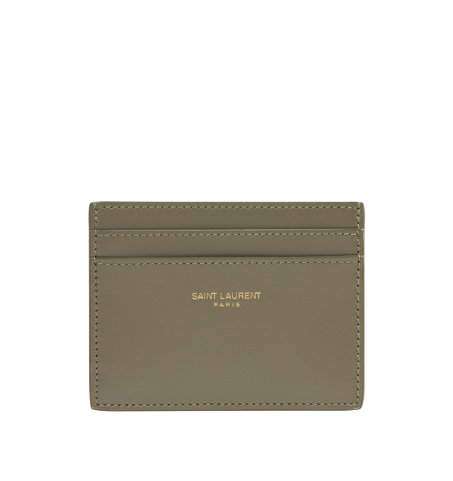 Image 1 of 3 - GREEN - SAINT LAURENT Card Case featuring Saint Laurent Paris signature, leather lining, bronze-tone hardware and five card slots. 4.1" x 3" x 0.2". Calfskin. Made in Italy.