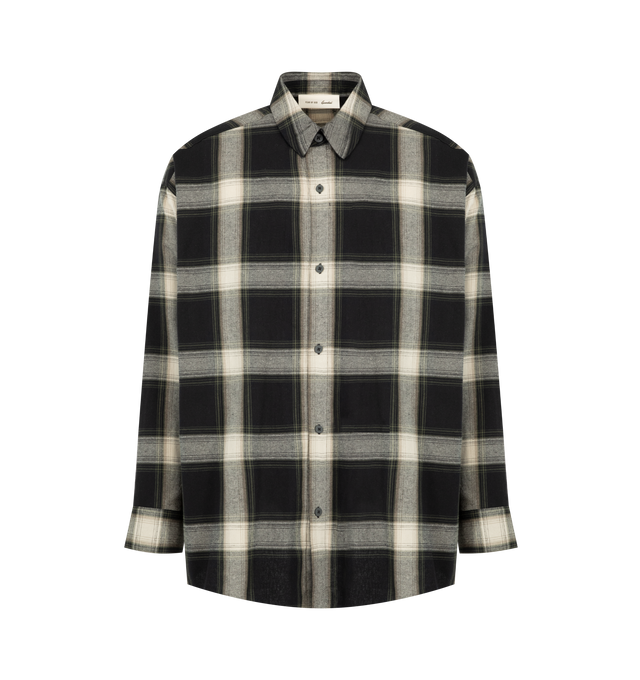 Image 1 of 2 - MULTI - Fear of God Essentials Mens Button-Up Shirt is crafted from cotton flannel. Features a relaxed fit, front button closure, shirt collar, barrel cuffs, contoured hem, and an Essentials logo label. Main Material: 100% Cotton Flannel.