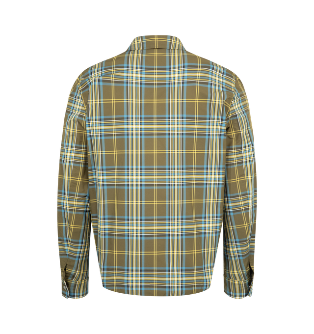 Image 2 of 4 - GREEN - MONCLER Monogram Checked Shirt Jacket featuring nylon technique, zipper and snap button closure, zipped pockets, adjustable cuffs and logo patch. 100% polyamide/nylon.