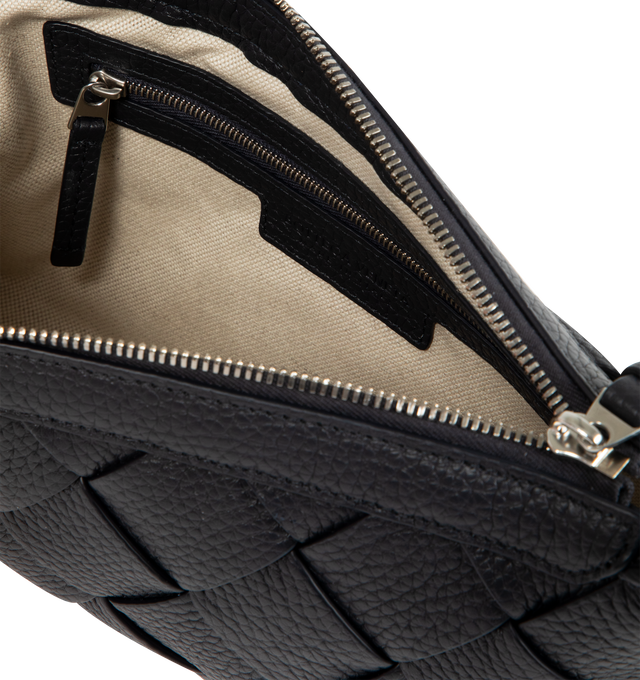 Image 3 of 3 - BLACK - BOTTEGA VENETA Diago Zipped Messenger Bag featuring zipped cross-body bag in grained Intreccio leather with adjustable strap, single interior zipped pocket and two flat open pockets. Calfskin. Lining: canvas. 5.9" x 9.8" x 2". Strap drop: 19.7". Made in Italy.