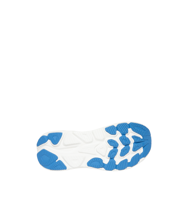 Image 4 of 5 - BLUE - Hoka Womens Clifton 11 Running Shoes feature an engineered mesh upper with reflective details and 3D-printed overlays. Designed with a CMEVA midsole, Rearfoot-Focused Active Foot Frame, MetaRocker geometry, open-cell sockliner, double-lace lock system, and Durabrasion rubber outsole for lightweight cushioning, stability, and everyday road running. Upper: Engineered Mesh; Midsole: CMEVA; Outsole: Durabrasion Rubber. Imported.