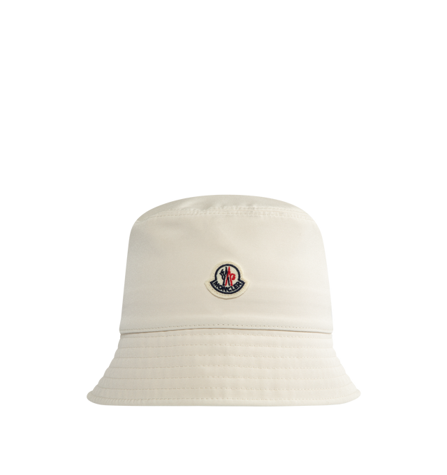 Image 1 of 2 - WHITE - Moncler Micro Cotton Bucket Hat has a signature logo at the front and a cotton lining. 85% polyester, 15% cotton.