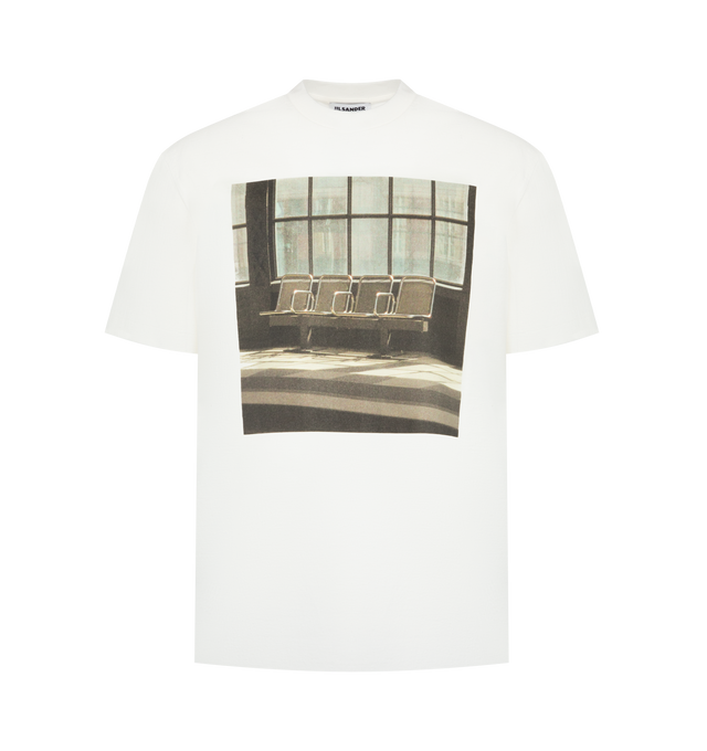 Image 1 of 2 - WHITE - JIL SANDER Graphic T-Shirt featuring oversized fit, dropped shoulders, images from the Wanderlust project, printed cotton jersey, short sleeves and crew neck. 100% cotton. Made in Italy.