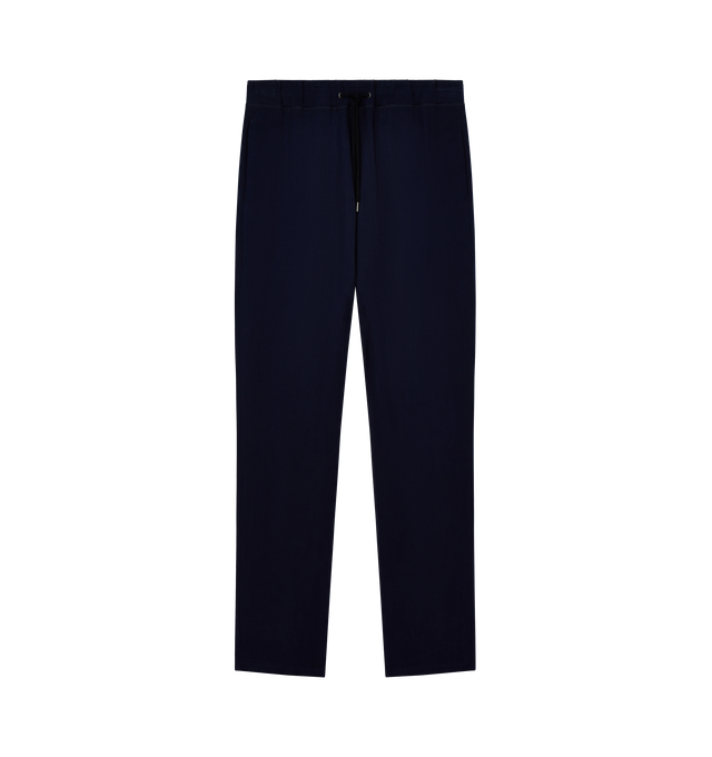 Image 1 of 1 - NAVY - Giorgio Armani Men's Cupro Jogger Pant is crafted from cupro and features a drawstring waistband. Known for its silk-like drape, breathability, and eco-friendly qualities, cupro lends both comfort and refined style to this garment.