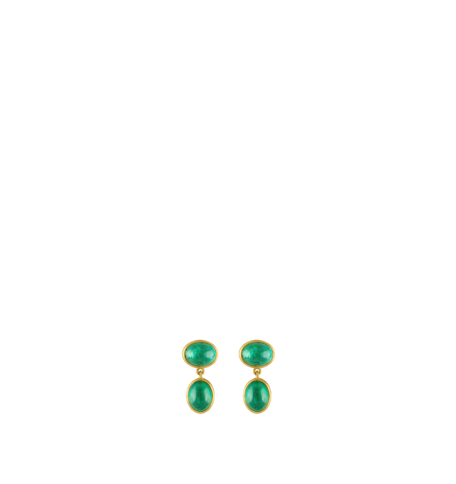 Image 1 of 3 - GREEN - Prounis Amphora Emerald Earrings are handcrafted from 22K yellow gold and feature vibrant emeralds inspired by the elongated silhouette of an ancient Greek amphora in a smaller, everyday design. Dimensions: 18 mm x 9 mm. Handmade in New York. For personal consultation and detailed information about jewelry, please contact our dedicated stylist team at personalshopping@hirshleifers.com.This item may be restricted for online purchase to international clients. For assistance purchasing t