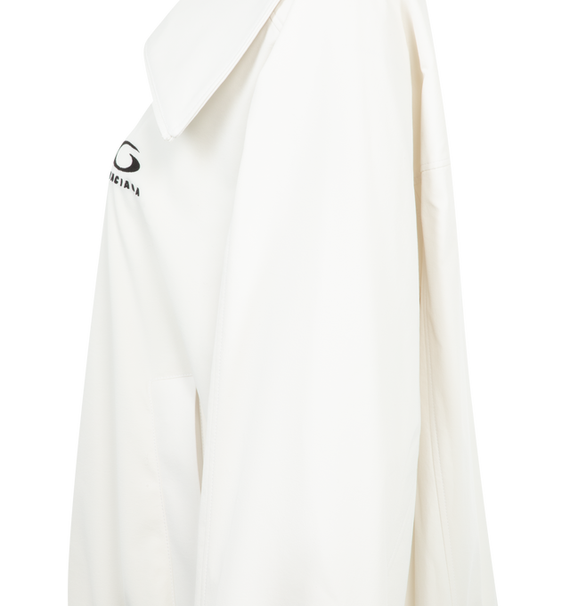 Image 3 of 3 - WHITE - BALENCIAGA Tracksuit Jacket featuring an elongated neckline, a sport logo embroidered on the chest, exaggerated collar, two-way zip front, long sleeves, side welt pockets, a loose fit, and smocked cuffs and hem. 100% polyester. Made in Italy.