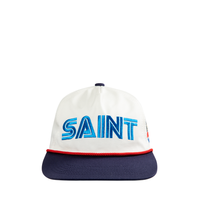 Image 1 of 2 - WHITE - SAINT MICHAEL SG Saint SEGA Cap featuring snapback closure and embroidered logos throughout.