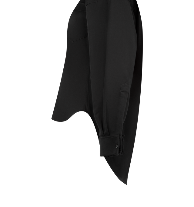 Image 3 of 3 - BLACK - BALENCIAGA Classic Shirt featuring double cotton, cocoon-inspired design with an elongated back, shirt collar, dropped shoulders, 5 button front, 1 chest pocket with Balenciaga logo embroidered, long sleeves, french cuffs, rounded hem and Balenciaga-engraved buttons. 100% cotton Made in Italy.
