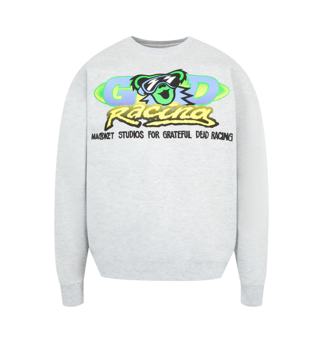 Image 1 of 2 - GREY - MARKET X GD Racing Crewneck featuring crew neck, long sleeves, regular fit and graphic on front. 100% cotton.