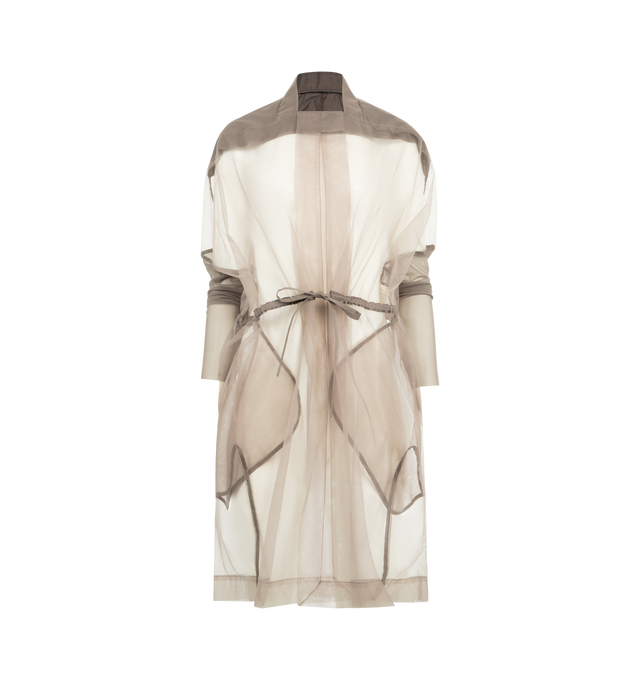 Image 1 of 3 - CHAMPAGNE - RICK OWENS Sail Coat featuring translucent polyamide panels, adjustable drawstring waist tie, sheer mesh, long sleeves and pockets. 100% polyamide.